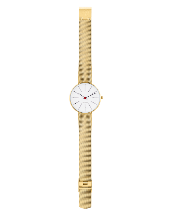 Bankers 34 mm White Dial Brushed Gold Bezel - Arne Jacobsen