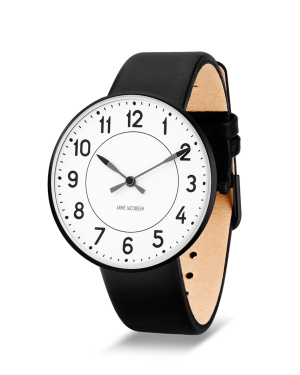 Station 40 mm White Dial Brushed Black Bezel - Arne Jacobsen Watches
