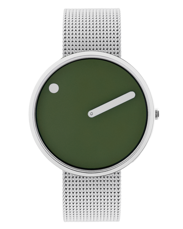 40 mm / Fresh Olive dial / Matt steel mesh band