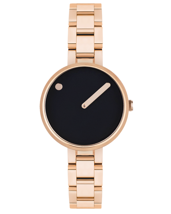 30 mm / Black dial / Polished Rose Gold Steel bracelet