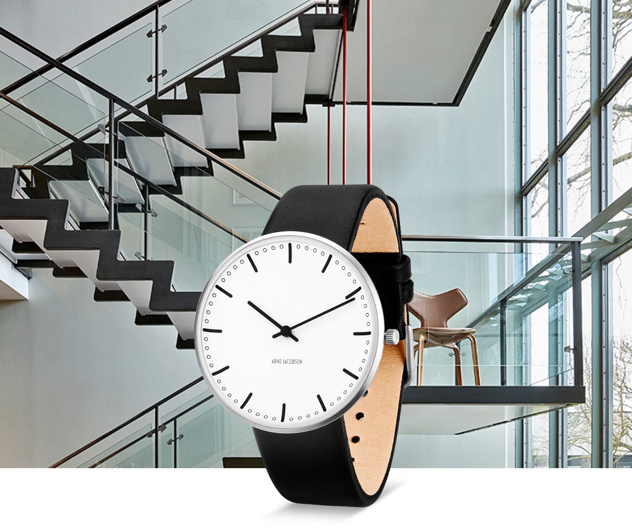 Station 34 mm White Dial Brushed Black Bezel - Arne Jacobsen Watches